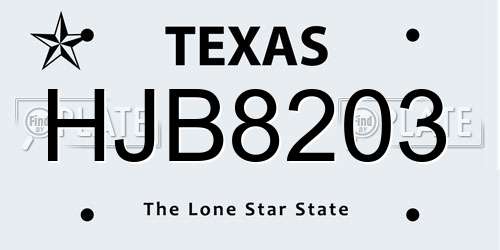 HJB8203 Texas License Plate