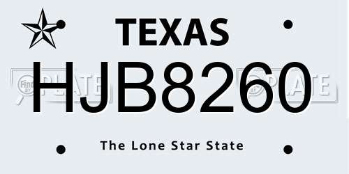 HJB8260 Texas License Plate