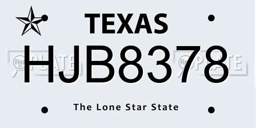 HJB8378 Texas License Plate