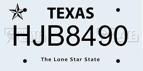 HJB8490 Texas License Plate