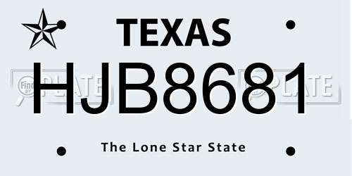 HJB8681 Texas License Plate