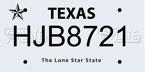 HJB8721 Texas License Plate