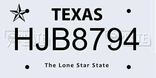 HJB8794 Texas License Plate