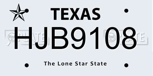 HJB9108 Texas License Plate