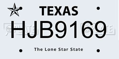 HJB9169 Texas License Plate
