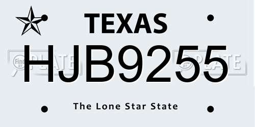 HJB9255 Texas License Plate