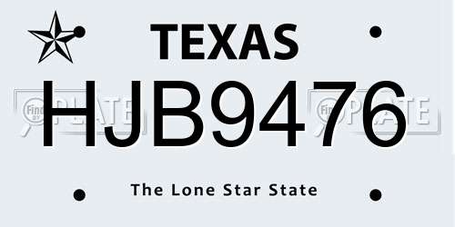 HJB9476 Texas License Plate