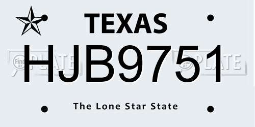 HJB9751 Texas License Plate