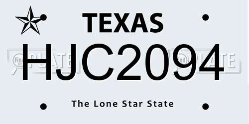 HJC2094 Texas License Plate