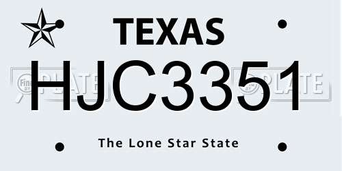 HJC3351 Texas License Plate