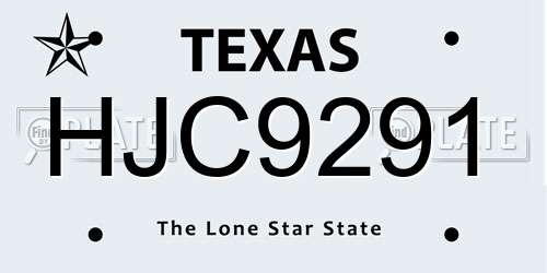 HJC9291 Texas License Plate