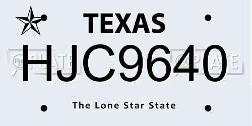 HJC9640 Texas License Plate