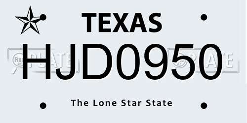 HJD0950 Texas License Plate