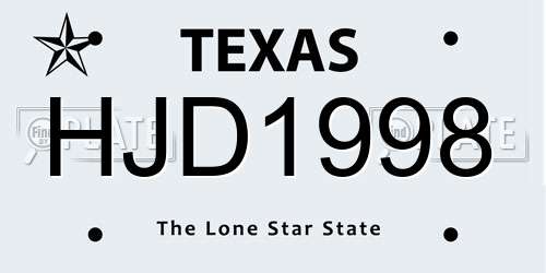HJD1998 Texas License Plate