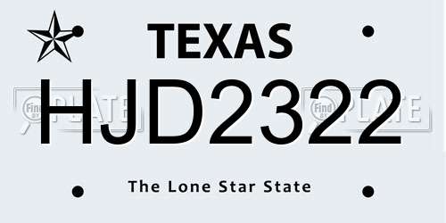 HJD2322 Texas License Plate