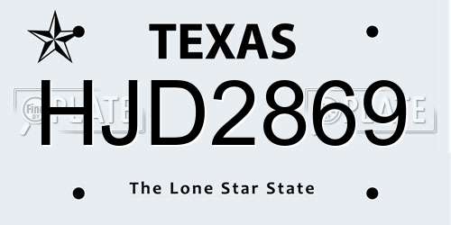 HJD2869 Texas License Plate