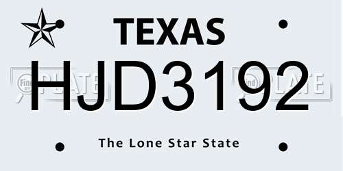 HJD3192 Texas License Plate