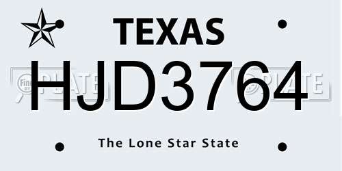 HJD3764 Texas License Plate