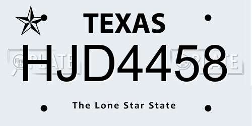 HJD4458 Texas License Plate
