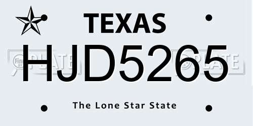 HJD5265 Texas License Plate