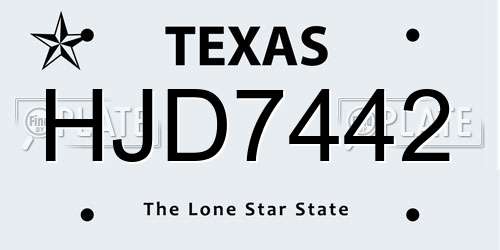 HJD7442 Texas License Plate