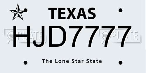 HJD7777 Texas License Plate