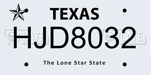 HJD8032 Texas License Plate