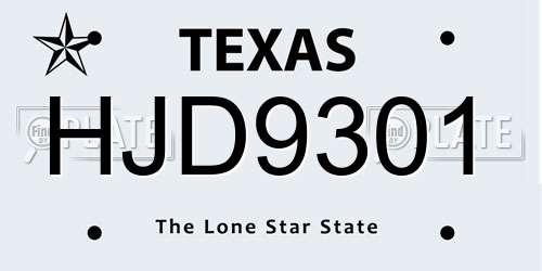 HJD9301 Texas License Plate