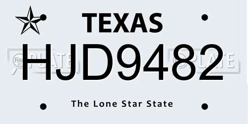 HJD9482 Texas License Plate