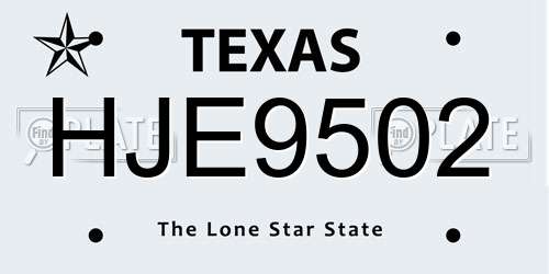 HJE9502 Texas License Plate