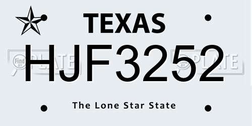 HJF3252 Texas License Plate