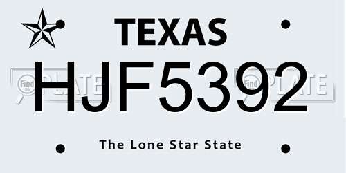 HJF5392 Texas License Plate