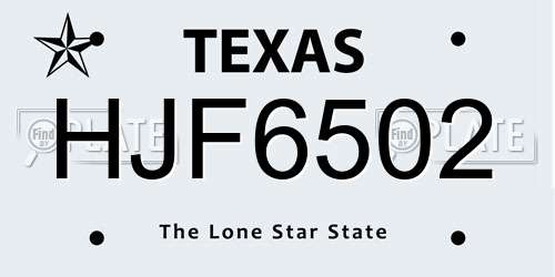 HJF6502 Texas License Plate