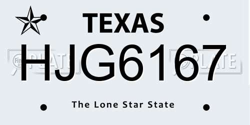 HJG6167 Texas License Plate