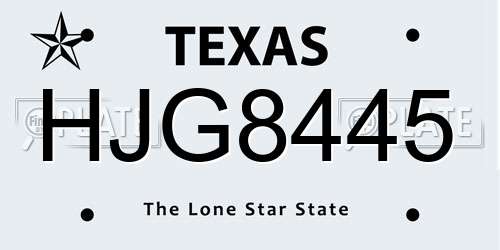 HJG8445 Texas License Plate