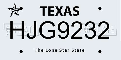 HJG9232 Texas License Plate