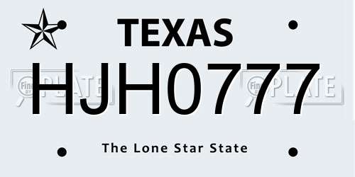 HJH0777 Texas License Plate