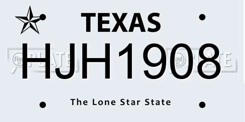 HJH1908 Texas License Plate
