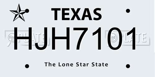 HJH7101 Texas License Plate