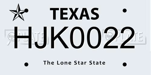 HJK0022 Texas License Plate