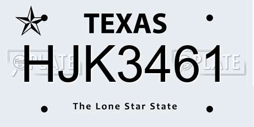 HJK3461 Texas License Plate