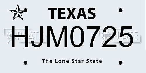 HJM0725 Texas License Plate
