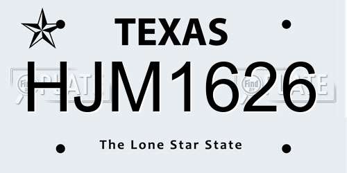 HJM1626 Texas License Plate