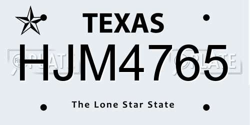 HJM4765 Texas License Plate
