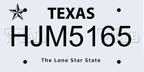 HJM5165 Texas License Plate