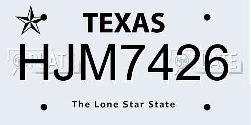HJM7426 Texas License Plate