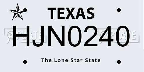 HJN0240 Texas License Plate