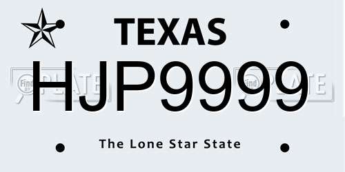 HJP9999 Texas License Plate
