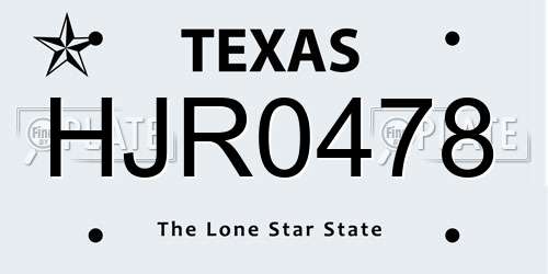 HJR0478 Texas License Plate