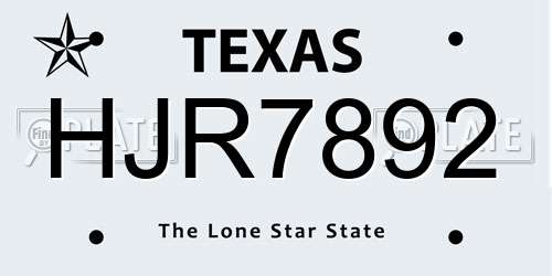 HJR7892 Texas License Plate